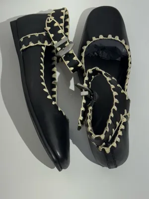 NWOB Free People Crochet Mystic Black Mary Jane Flats White Stitching Size 8.5 thumbnail 14