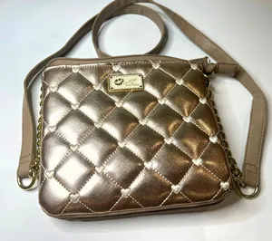 Luv Betsey Johnson rose gold quilted crossbody purse bag metallic hearts chain thumbnail 1