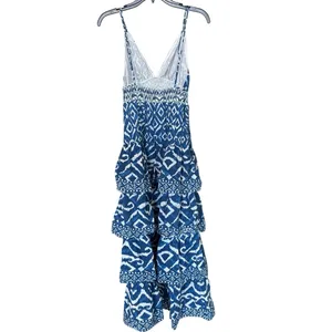 Caroline Constas 100% Cotton Blue White Ruffle Tiered Maxi Dress Size Medium thumbnail 4
