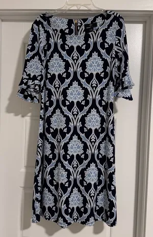Ronni Nicole‎ Blue & White Textured Pattern Floral Dress Size 8 thumbnail 1