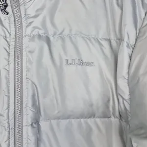LL Bean Womens Large Goose Down Puffer Jacket Coat Vintage Silver Metallic Gray thumbnail 4