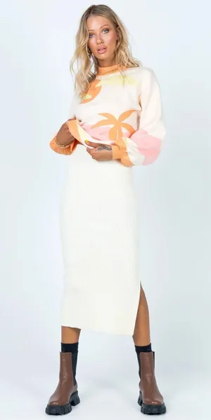 Princess Polly Off White Midi Skirt thumbnail 1