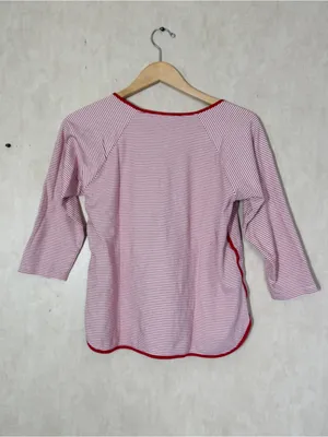 LAKE Women’s 100% Pima Cotton Classic Red Ticking Stripe Pajamas Set M thumbnail 5