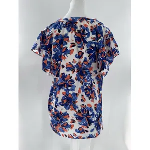 Beacon Apparel Stitchfix Blouse Sz L Floral Office Career Red White Blue Work thumbnail 3