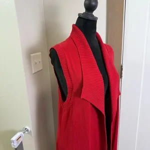 Coldwater Creek Red Sleeveless Long Red Knit Cardigan Cashmere Blend Holiday M thumbnail 3