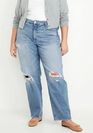 Old Navy OG Loose Jeans 14 Tall High Rise NWT Distressed Straight 34.5 Inseam thumbnail 1