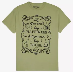 NEW NWT HOT TOPIC Buy Books Boyfriend Fit T-Shirt Green Short Sleeve Tee JUNIORS thumbnail 1