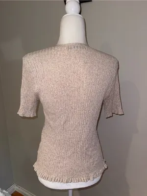 Ribbed Short-Sleeve V-Neck Sweater Cardigan - Cream thumbnail 5