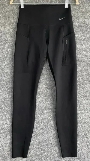 Nike Go Dri-Fit Black Leggings Pockets Zipper Activewear Gym Workout Sporty thumbnail 1