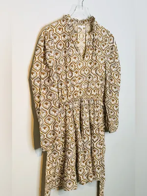 Anna Cate Brown Cream Medallion Paisley Print Cotton Long Sleeve Dress thumbnail 4