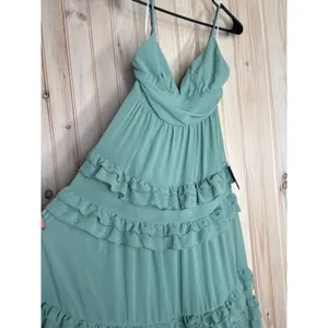 NWT Lulus Lavish Perfection Sage Green Ruffled Tiered Maxi Dress Party Gala XS thumbnail 5