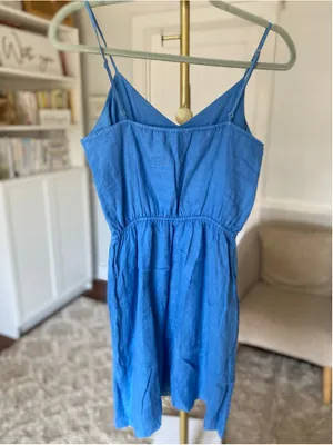 J Crew Linen Mini Dress Coastal Resort Vaca Sundress Quiet Luxury Parisian Clean thumbnail 3