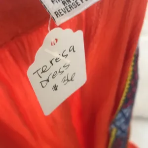Jessica Taylor Rayon Teresa Orange Printed V-Neck Flowy Sleeveless Dress Size L thumbnail 9