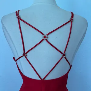Vintage Solid Red Sleeveless Full Length Strappy Rhinestone Formal Dress thumbnail 9