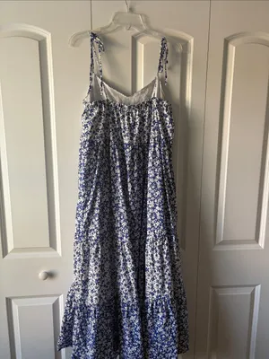 Nines by Hatch Tiered Blue Floral Maxi Dress with Tie Straps Size Large thumbnail 3