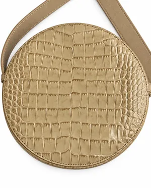 Nordstrom Beige Croc Embossed Round Crossbody Bag Gold Hardware Adjustable Strap thumbnail 5