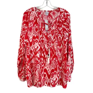 Chico's Popover Ikat Flare Top Women's 3 XL‎ Scarlet Boho Hippie Classic Fairy thumbnail 2