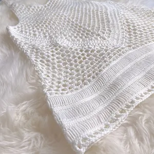 White Bohemian Crochet Knit Sheer Beach Cotton Cover Up Shirt Dress S M … thumbnail 5