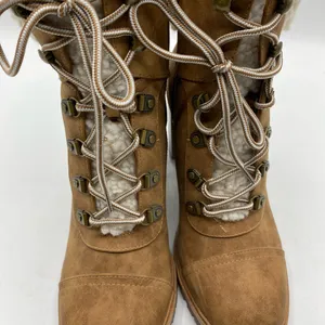 Chunky Heel Lace Up Faux Fur Lined Leather Boots 8.5 Nine West Brown Tan thumbnail 7