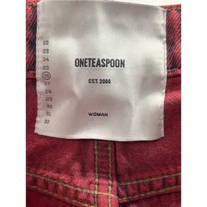 One Teaspoon Sz 26 Dark Red Denim Button Front Raw Hem Jean Mini Skirt Grunge thumbnail 2
