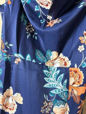 Drape Neck Floral Tank Dress with Side Slit Size Small Navy thumbnail 4