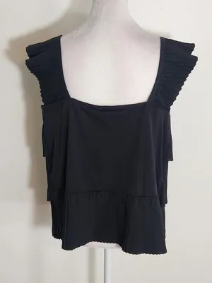 J. Crew Black Pleated Ruffle Tiered Sleeveless Blouse Size Medium NWT thumbnail 4