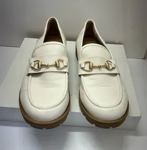 Sincerly Jules White Leather Loafers with Gold Horsebit thumbnail 1