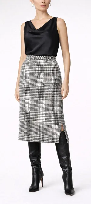 Evan Picone Classic Tailored Black White Houndstooth Plaid Midi Skirt Sze 10 Timeless Career thumbnail 1