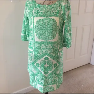 NWT Pink Owl Apparel Green Cream Paisley Print‎ Shift Dress Small thumbnail 2