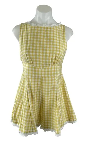 Sky to Moon Gingham Check Plaid Boat Neck Sleeveless Mini Tank Jumpsuit Romper M thumbnail 1