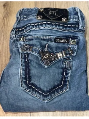 Miss me Signature Blue Denim Boot Cut Jeans with Embellished Back Pocket thumbnail 2