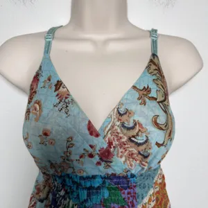 VTG Y2K No Boundaries Women 100% Cotton Babydoll Mini Dress M Patchwork Boho thumbnail 2
