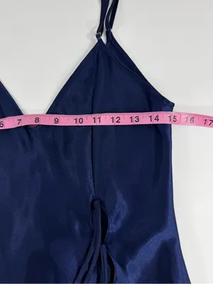 Fredericks of Hollywood Navy Blue Satin Chemise Slip Dress Side Tie‎ Lingerie S thumbnail 4