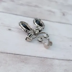 Vintage Monet Clip On Earrings Stunning Silver Tone, Black & Clear Gems thumbnail 7