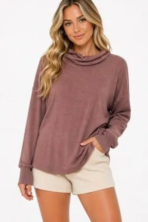 Aerie Oversized Cozy Mauve Cowl Neck Sweatshirt Lightweight Size Small thumbnail 1