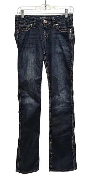 Silver Jeans Co Frances 18" Slim Bootcut Dark Wash Denim Jeans 25 Western Grunge thumbnail 1