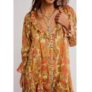 Free People Garden Wonders Maxi Dress Retro 70s Bohemian Floral Size Small thumbnail 6