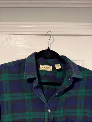 VTG L.L Bean Size 8 Blue Green Plaid Cotton Flannel Long Sleeve Button Shirt thumbnail 2