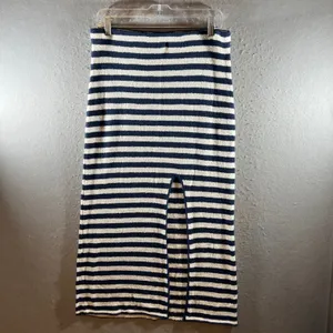 1292 |‎ Free People FP Beach Striped Terry Cloth Crop Top Midi Skirt Set Navy L thumbnail 7