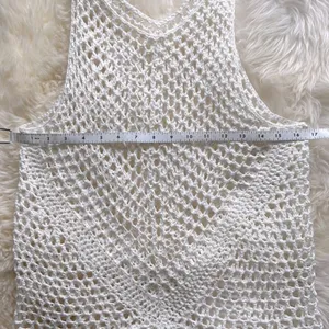 White Bohemian Crochet Knit Sheer Beach Cotton Cover Up Shirt Dress S M … thumbnail 2