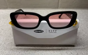 DIFF x Clueless Black Frame Sunglasses with Pink Lenses w/ Case and Cleaning Rag thumbnail 1