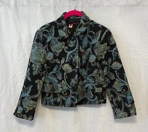 Vintage Floral Patterned Tapestry Jacket Black Size 4 thumbnail 1