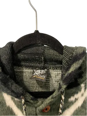 VTG Gensis Alpaca Wool Hooded Sweater Jacket Llama Aztec Green Small Stretch thumbnail 3