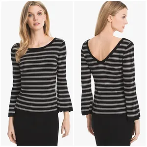 White‎ House Black Market Convertible Stripe Sweater Black White Large Office thumbnail 13