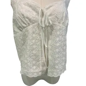Aeropostale Baby Doll Crop Tank Top Y2K Milkmaid Boho SZ XL White Eyelet Ruffle thumbnail 5