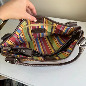Vtg Fossil Raffia & Brown Leather Braided Handles Boho Spring Satchel thumbnail 10