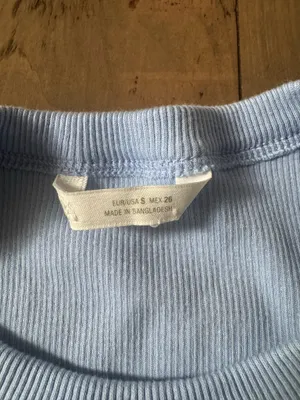 Zara Size Small light blue ribbed Ruffle Sleeve Top Blouse thumbnail 2