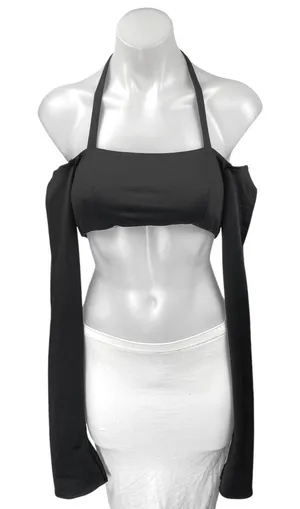 Edikted Women's Black Halter Tie Long Cold Shoulder Backless Cropped Top Size S thumbnail 1
