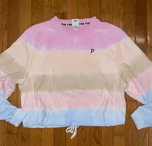 PINK Victoria's Secret Pastel Tie-Dye Cropped Crewneck - Pink, Cream, Light Blue thumbnail 1