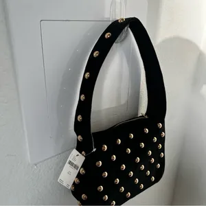 NWT Anthropologie Studded Velvet Shoulder Bag in Black thumbnail 4